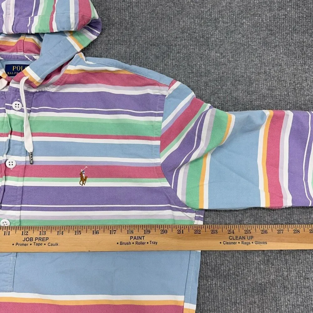 Polo Ralph Lauren Hoodie Mens M Striped‎ Pastel Flesh Pony Pullover Shirt Anorak